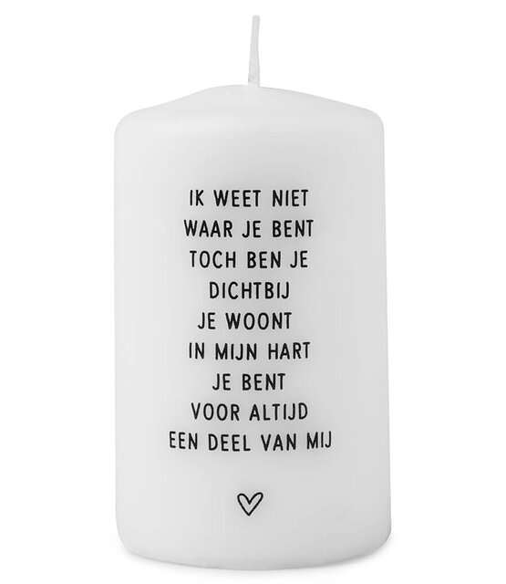Rouwkaars met gedicht 'Ik weet niet waar je bent...'