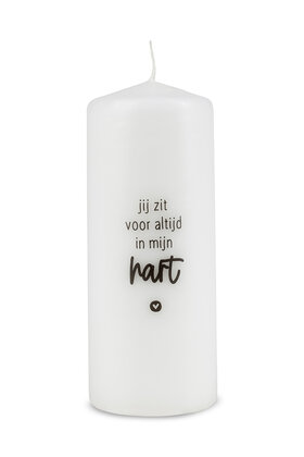 Kaars met tekst 'Jij zit voor altijd in mijn hart'
