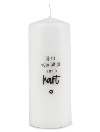 Kaars met tekst 'Jij zit voor altijd in mijn hart'