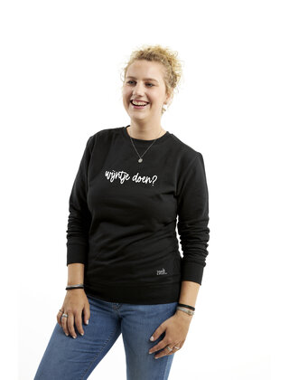 Zwarte sweater met tekst 'Wijntje doen?'