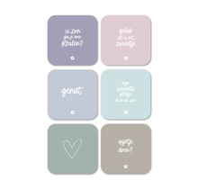 Set van 6 vinyl onderzetters - pastel met teksten