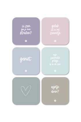 Set van 6 vinyl onderzetters - pastel met teksten