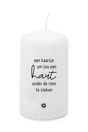 Kaars met tekst 'Een kaarsje om jou een hart onder de riem te steken'