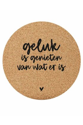 Muismat kurk met tekst 'Geluk is genieten van wat er is'