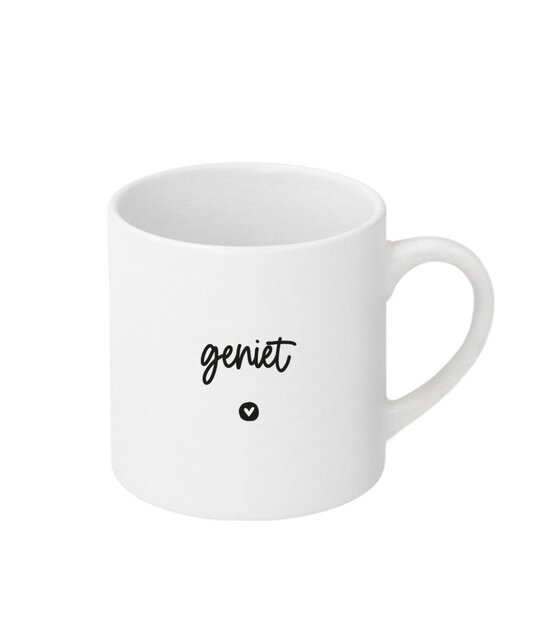 Witte mok met tekst 'Geniet'
