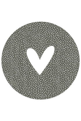 Muurcirkel (binnen) olijfgroen hart met dots patroon - 3 formaten