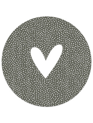 Muurcirkel (binnen) olijfgroen hart met dots patroon - 3 formaten