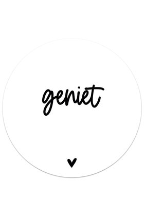 Muurcirkel (binnen) wit met tekst Geniet - 3 formaten