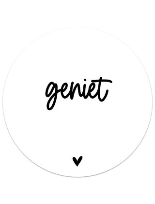 Muurcirkel (binnen) wit met tekst Geniet - 3 formaten
