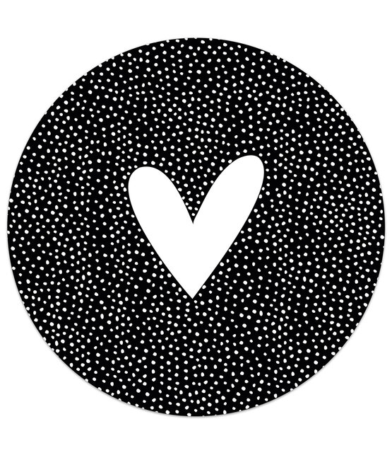 Muurcirkel zwart met wit hart en dots patroon Muurcirkel zwart met wit hart en dots patroon