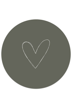 Muurcirkel (binnen) olijfgroen met hartje - 3 formaten