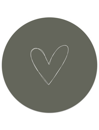 Muurcirkel (binnen) olijfgroen met hartje - 3 formaten