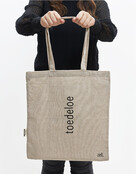Duurzame beige katoenen tas met tekst 'Toedeloe' - van gerycled materiaal