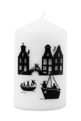 Kaars Sinterklaas stoomboot en grachtenpanden