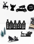 Houten kerst set bij grachtenpandjes Kerstman met arrenslee en hertje