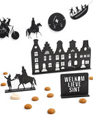 Houten Sinterklaas decoratie set bij grachtenpandjes  - Welkom lieve Sint