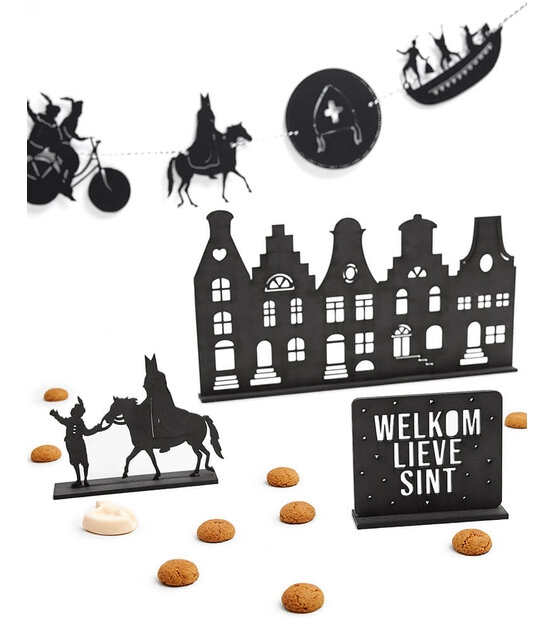 Houten Sinterklaas decoratie set bij grachtenpandjes  - Welkom lieve Sint