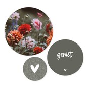 Set van 3 muurcirkels -  groen bloemen - 3 verschillende maten