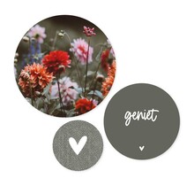 Set van 3 muurcirkels -  groen bloemen - 3 verschillende maten