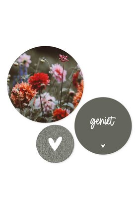 Set van 3 muurcirkels (binnen) - groen bloemen