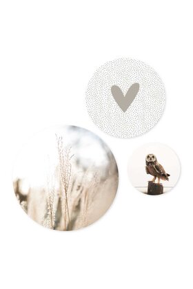 Set van 3 muurcirkels (binnen) - beige natuur