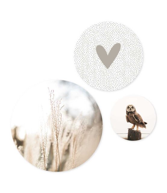 Set van 3 muurcirkels - beige natuur - 3 verschillende maten