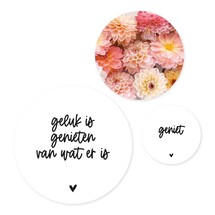 Set van 3 muurcirkels (binnen) - wit 'Geluk is genieten van wat er is'
