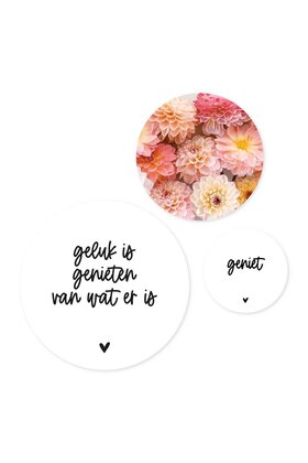 Set van 3 muurcirkels (binnen) - wit 'Geluk is genieten van wat er is'