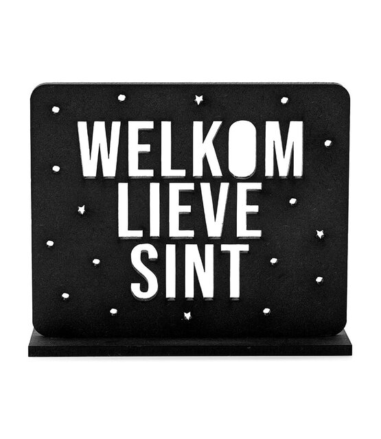 Houten Sinterklaas decoratie set bij grachtenpandjes  - Welkom lieve Sint