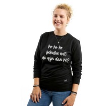 Zwarte sweater met tekst 'Ho ho ho, behalve met de wijn dan hé?'