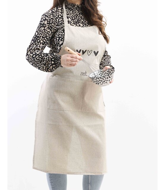 Beige keukenschort met hartjes