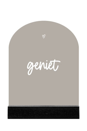 Forex tegeltje boogvorm - beige met tekst Geniet
