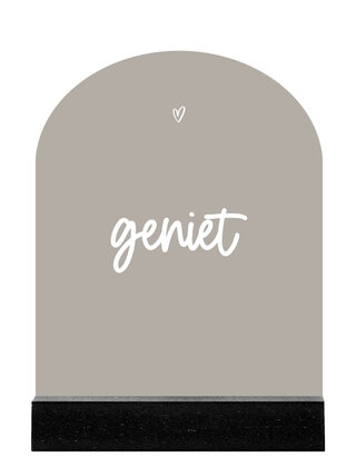 Forex tegeltje boogvorm - beige met tekst Geniet