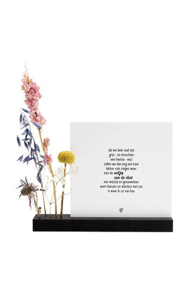 Forex tegeltje in droogbloemhouder - gedicht dansjes en wijntjes