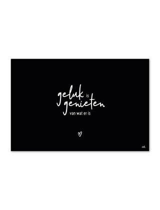 Inductiebeschermer - zwart met tekst 'Geluk is genieten van wat er is'