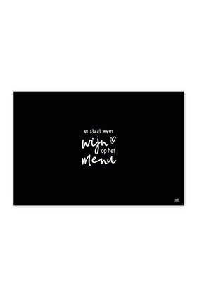 Inductiebeschermer - zwart met tekst 'Er staat weer wijn op het menu'
