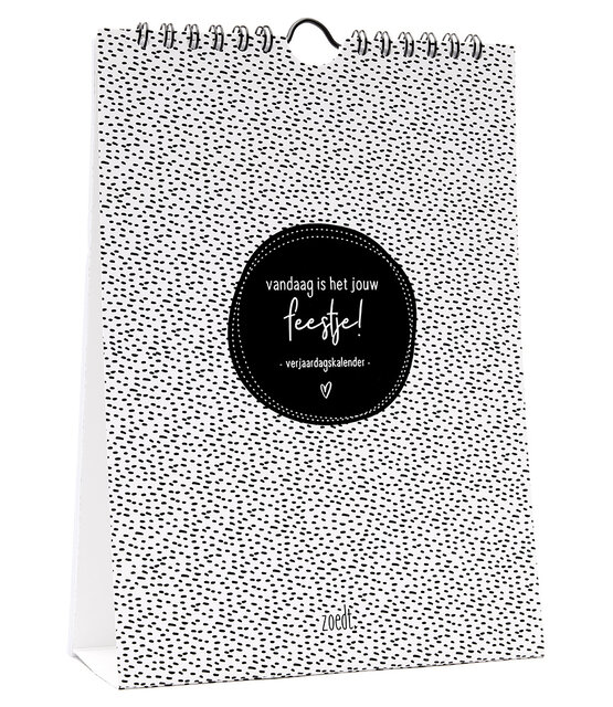 Zwart wit verjaardagskalender staand met leuke quotes