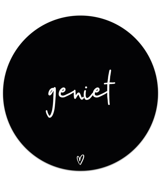 Muismat vinyl - zwart met tekst 'Geniet' 25cm