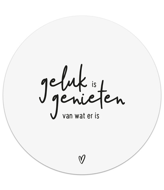 Muismat vinyl - wit met tekst 'Geluk is genieten van wat er is' 25cm