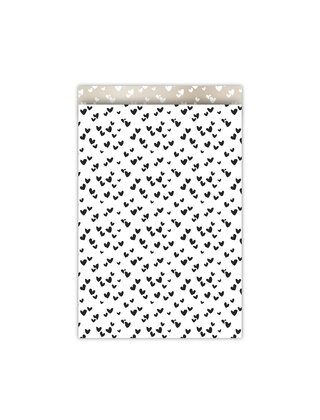 Cadeauzakjes set van 5 - zwart wit met hartjes print