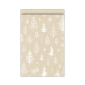 Cadeauzakjes set van 5 - kraft met witte (kerst) bomen