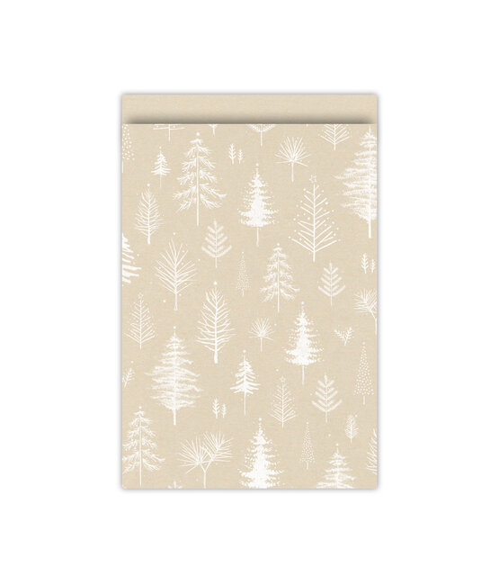 Cadeauzakjes set van 5 - kraft met witte (kerst) bomen