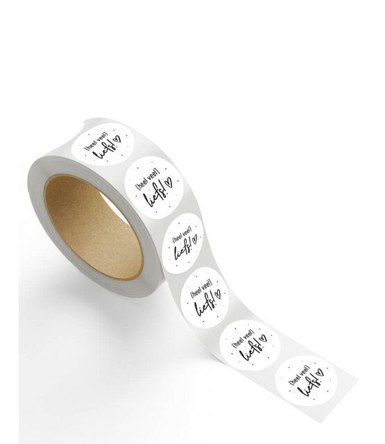 Rol stickers 'Heel veel liefs' - zwart wit - 4,5cm