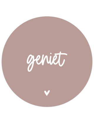 Muurcirkel (binnen) oudroze met tekst Geniet - 3 formaten