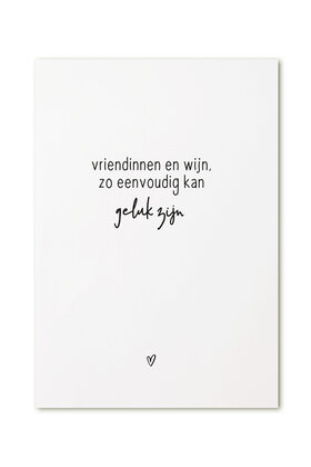 Kaart met tekst 'Vriendinnen en wijn...'