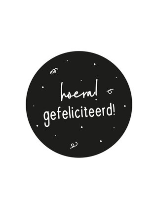 Sticker 'Hoera gefeliciteerd' - zwart wit | 5 stuks | 4,5cm