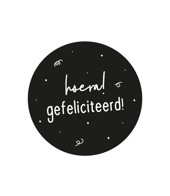 Sticker 'Hoera gefeliciteerd' - zwart wit | 5 stuks | 4,5cm Sticker 'Hoera gefeliciteerd' - zwart wit | 5 stuks | 4,5cm