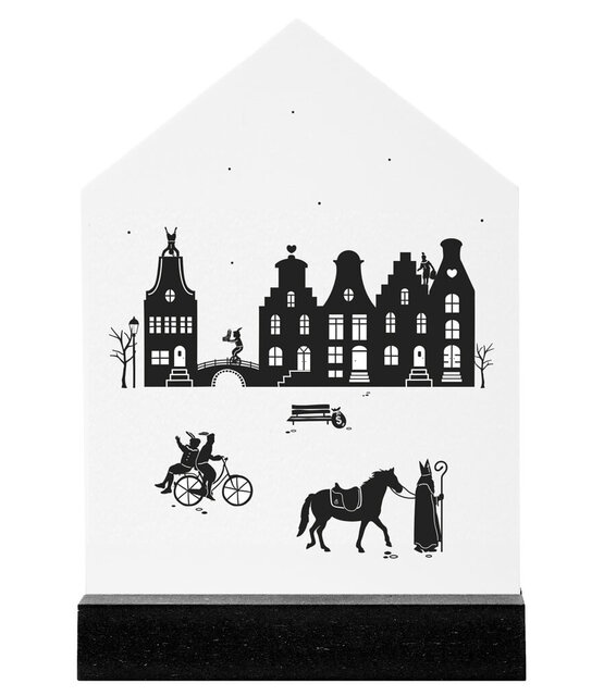 Huisje wit met Sinterklaas tafereeltje