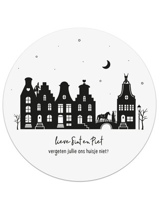Muurcirkel (binnen) Sinterklaas 'Lieve Sint en piet, vergeten jullie ons huisje niet?' - 20cm