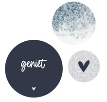 Set van 3 muurcirkels - donkerblauw Geniet' - 3 verschillende maten